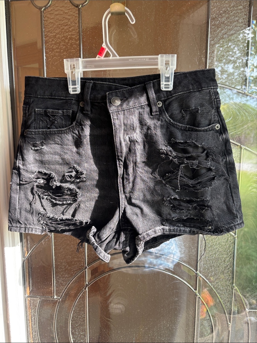 American Eagle Outfitters Black Distressed High-Rise Denim Shorts